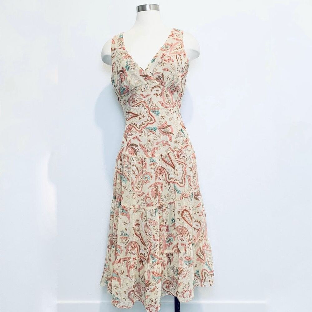 Dress Barn Cream Midi Dress with Coral & Teal Paisley Print - Picture 2 of 8